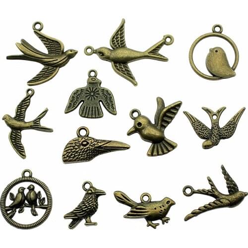 10pcs Antique Bronze Color Birds Charm Pendants Jewelry Accessories Vintage Flying Birds Charms For Jewelry Making