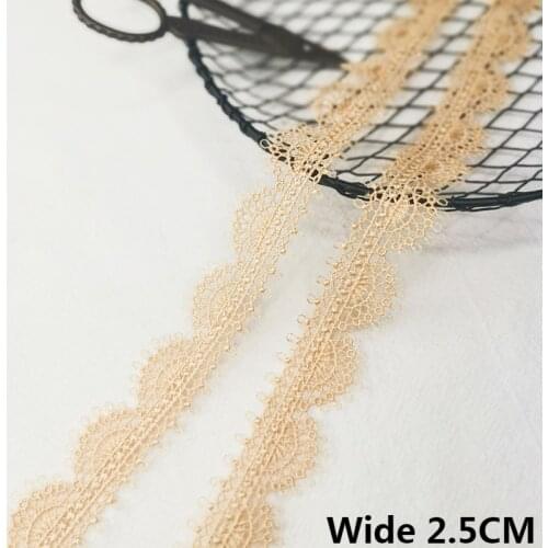 2.5CM Wide Exquisite Champagne Polyester Embroidery Ribbon Lace Fabric Cuffs Collar Trim DIY Dress Curtain Applique Sewing Decor