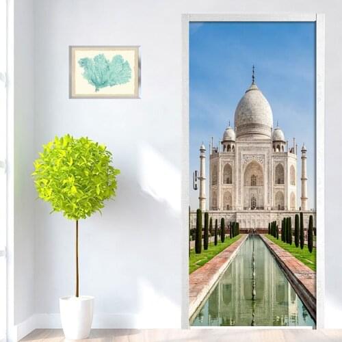 2 Pcs/set PVC Self-adhesive Removable Door Sticker Beautiful Castle Building Door Decor Decals