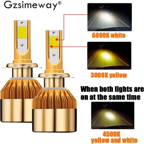 2PCS car headlight H7 led H4 bulbs H1 H11 9005 HB3 9006 HB4 auto lights TriColor 3000K 6000K 4300K H3 H9 H8 880 881 car fog lamp