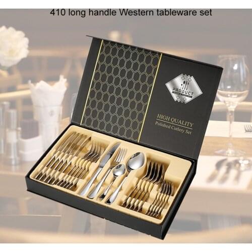 24 PCS Rainbow Tableware Non-fading Flatware Set Cutlery Stainless Steel Dinnerware Set Colorful Hotel Party Kitchen Gift Box