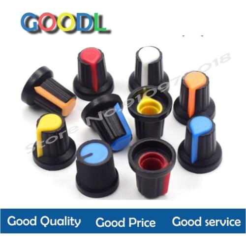 30 pces 5 cor wh148 potenciômetro botão tampa (núcleo de cobre) 15x17mm 6mm buraco do eixo ag2 amarelo laranja azul branco verme