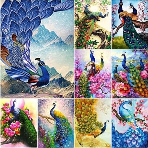 DIY 5D Diamond Painting Full Square Round Drill Peacock Diamond Embroidery Scenery Animal Cross Stitch Scenery Home Decor Gift