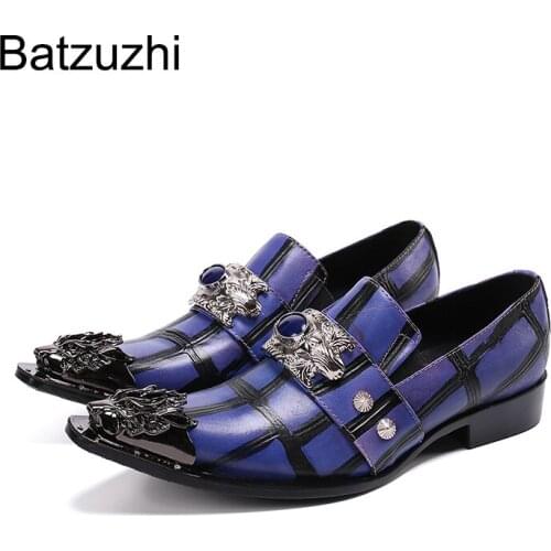 Batzuzhi Fashion Mens Dress Shoes Vintage Metal Pointed Toe Chaussure Homme Luxury Male Formal Party Flats Shoes Big Size 46