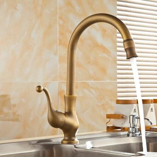 Free Shipping Antique copper 360 rotated kitchen dish basin faucet mixer tap, Brass bathroom basin faucet hot and cold Whosale