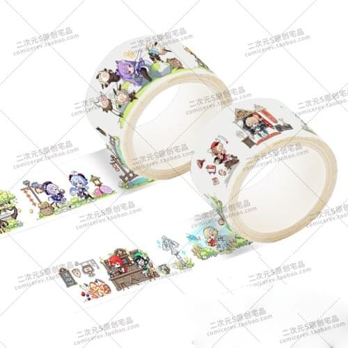 Game Genshin Impact Cartoon Cute Figure Stickers Hand Tear Adhesive Tape Paimon Venti Zhong Li Sticker Character Toy Gifts