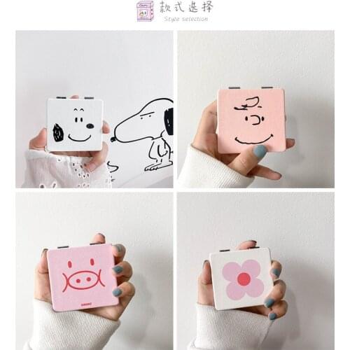 1PCs Leather Print Mini Makeup Mirror Compact Pocket Mirror Portable Double-Sided Folding Cosmetic Mirror Women Gifts T0176