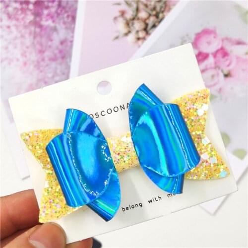 1PCS Lovely Leather Glitter 3.2 Inch Bow Elastic Hair Bands Hairpins Dance Party Clips Barrettes Hair Accessories For Baby Girls