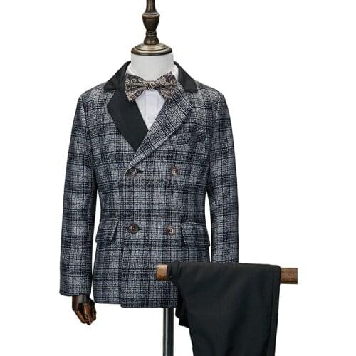 Flower Boys Wedding Suit Gentleman Kids Formal Blazer Jacket Pants 2Pcs Tuxedos Children Host Party Performance Dress Costume