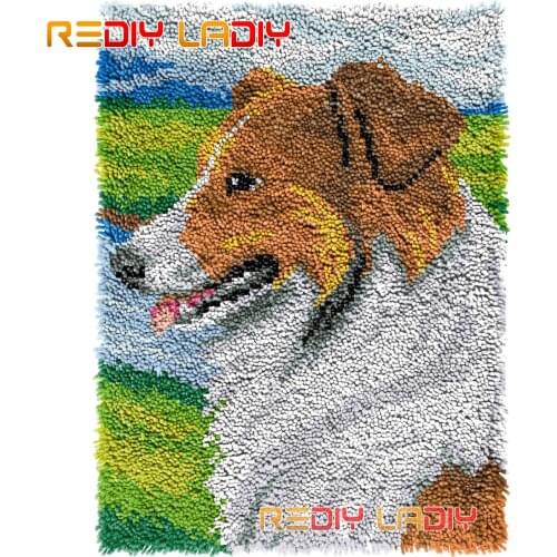 Latch Hook Rug Collie Dog Crocheted Wall Tapestry Kits DIY Carpet Rug Chunky Yarn Needlework Knitted Floor Mat Hobby & Crafts