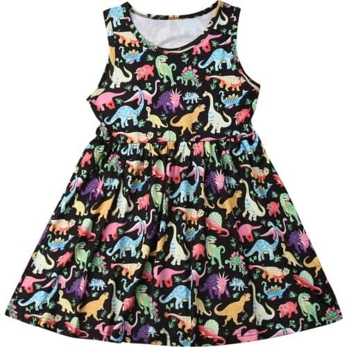 Citgeett Summer Kids Toddler Baby Girl Sleeveless Dinosaurs Tutu Princess Party Dress Cartoon Clothes