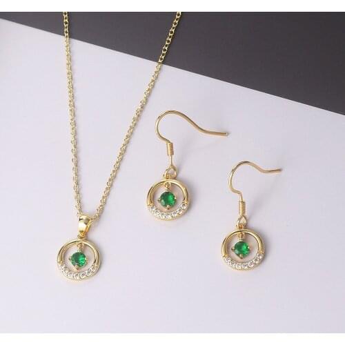Double Fair Jewelry Sets For Women Retro Hollow Micro-inlaid Green Zircon Rose Gold Color Necklace Earrings Bride Jewellry S525