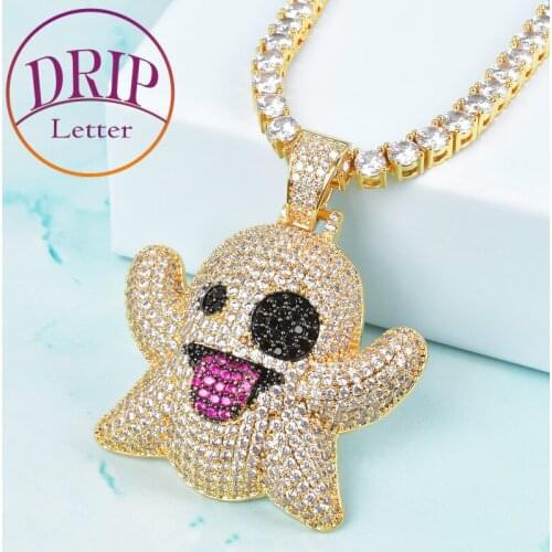 Ghost Gold Color Pendant Mens Hip Hop Bling Cubic Zircon Necklace Rock Jewelry
