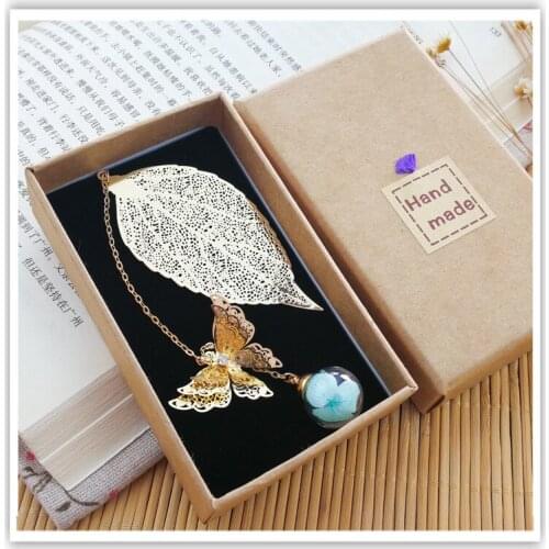 Retro Fashion Bookmark Creative Metal Leaf Butterfly Eternal Flower School Supplies Classical Chinese Style Gift Stationery