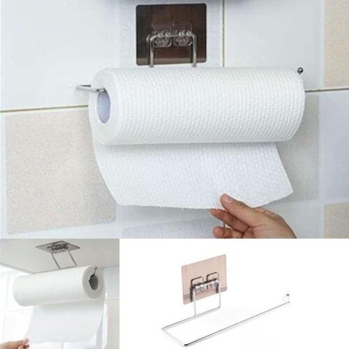 Self-adhesive Towel Holder Rack Kitchen Under Cabinet Towel Cup Paper Hanger Rack Organizer Bathroom Towel Bar Shelf Roll Holder