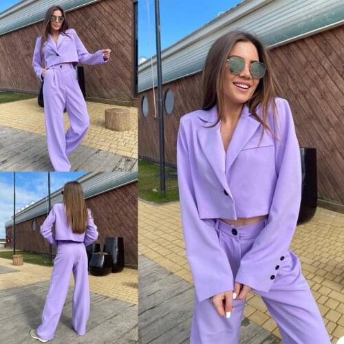 Chic Fashion 2 Pieces Suits Set Custom Made Wide Legs Pants Sexy Blazer Streetwear Casual Daily Jacket