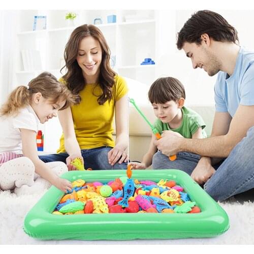 32PCS Funny Magnetic Model Fishing Game Toy Set with Nets Rod Air Pump Inflatable Fish Pond for Kid Children Ourdoor Indoor Game
