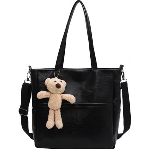 Womans Muppets Leather Tote Bags 2021 New Ladies Pure Color Large Capacity Shoulder Bags Female Luxury Designer Handbag