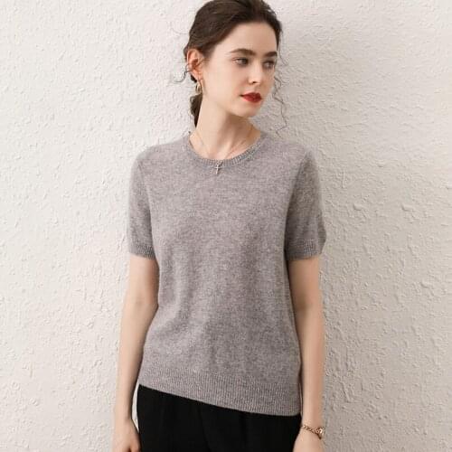 LONGMING New Summer Women Sweater Tops O-neck Short Sleeve Pullover Knitting Jumper 100% Cashmere Female Sweater Vintage Clothes