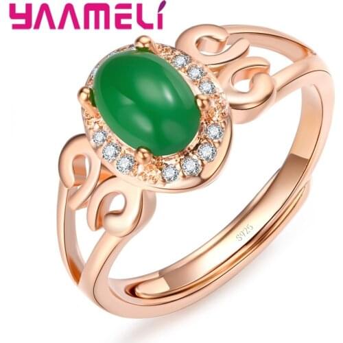Elegance Charming Crystal Jewelry Cubic Zircon Special Design Green Opeal Rose Gold Women Female Opening Finger Rings