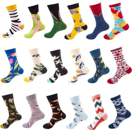 1 Pair Combed Cotton Fashion Hip Hop Man woman Socks Harajuku fruit Skateboard oil painting animal Happy Socks Funny Sokken