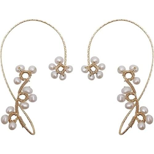 1 Pair Vintage Ear Cuff Earrings Elegant Crystal Pearl Design Earrings for Women and Girls HSJ88