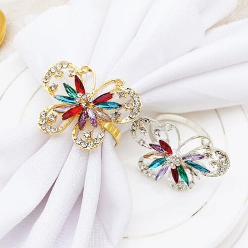 10pcs New hotel spring color butterfly napkin buckle alloy diamond napkin ring