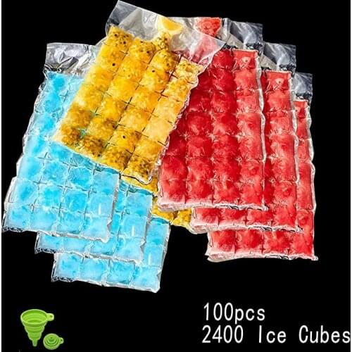 100 Pack (2400 Ice Cubes) Disposable Ice Cube Bag, Ice Cube Mold Trays, Ice Cube Trays,Self-Seal Freezing Maker