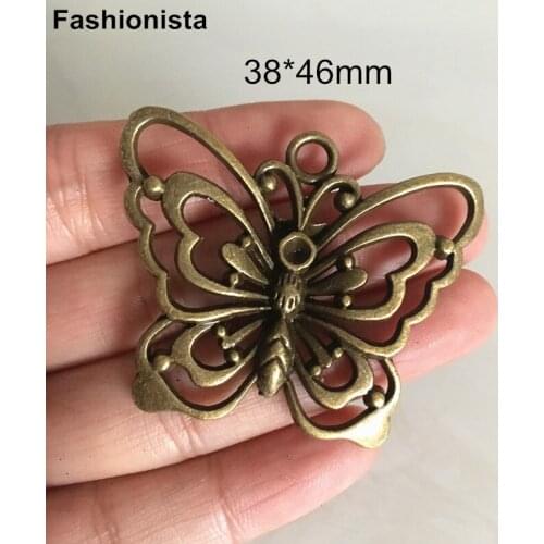 Free Shipping Large Butterfly Pendant,38*46mm Antique Bronze Tone,Jewelry Link DIY Kits Fit Necklace & Bracelet,Jewelry Findings