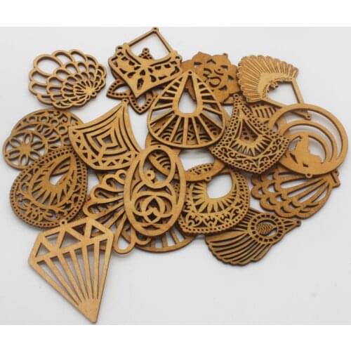 14PCS Mixed Vintage Coffee Wood Chips Charms Round Wooden Beads For Earrings Jewelry Making DIY Pendant Laser Engraving Flower