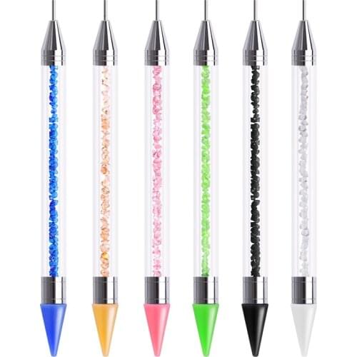 6 Colors Dual-ended Nail Art Dotting Pen Crayon Crystal Rhinestone Bead Picker Wax Pencil DIY Nails Brush Manicure Tool