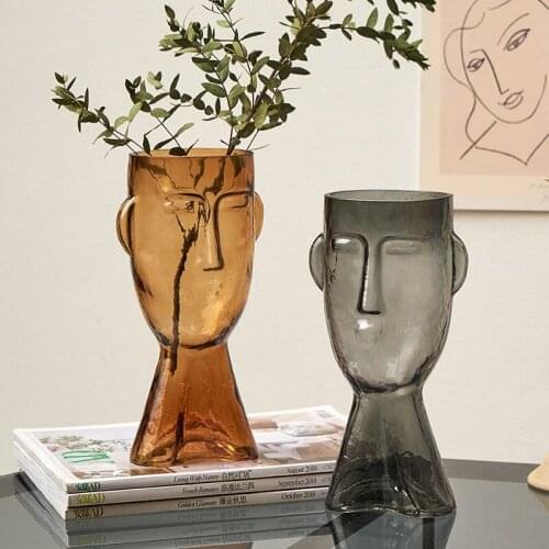 Abstract Human Face Vase Transparent Glass Flower Vase Hydroponic Plant Pots Decorative Home Living Room Ornaments Decoration