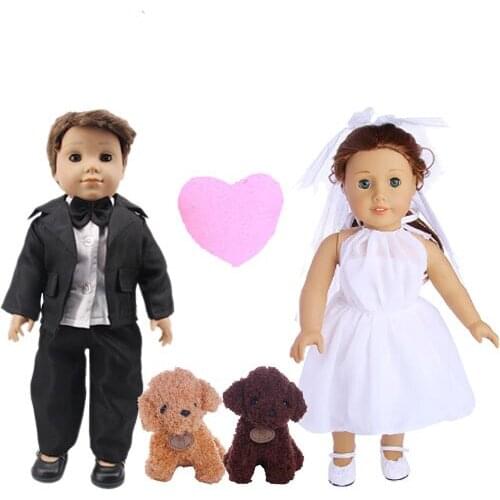 Doll accessories, plush toy dog, lead fit 18 inch American 43 cm doll, baby toys, Christmas, birthday gift