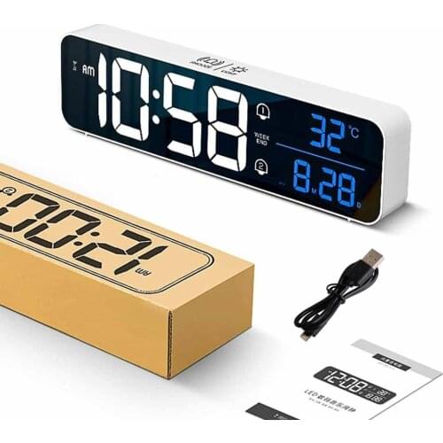 Digital Alarm Clock Electronic LED Display 2 Alarm Settings Temperature Detect Snooze Clock USB Charging Port for Bedroom Office