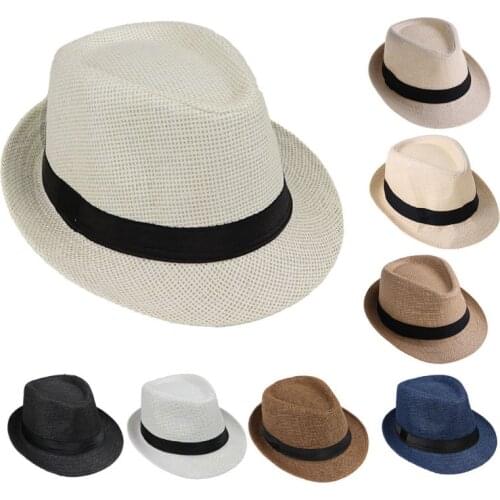 Children Kids Summer Beach Straw Hat Jazz Panama Trilby Fedora Hat Gangster Cap Outdoor Breathable Hats Girls Boys Sunhat