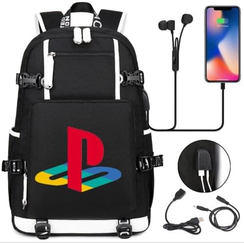 Playstation canvas travel bag School Bag PS4 usb charging shoulder bag Teenager Backpack Laptop bag rucksacks
