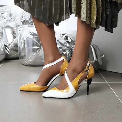 IPPEUM Womens Summer High Heeled Shoes Yellow Black Sexy Office Women Sandals Shoes For Women 2021 High Heel Shoes
