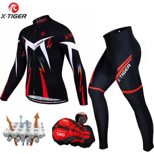 X-TIGER Pro Cycling Jersey Set Long Sleeve Mountain Bike Cycling Clothing Breathable MTB Bicycle Clothes Wear Suit for Mans
