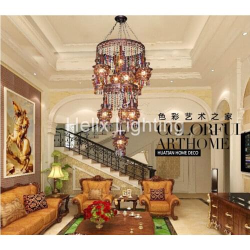 Red Bohemian Miderranean Style Colorful Iron Crystal Pendant Light Creative Dining Room Pastoral Pendant Lamp Free Shipping