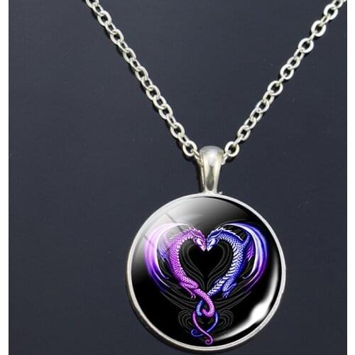 Round Glass Cabochon Dragon Heart Pendant Dragon Art Necklace Dragon jewelry accessory Birthday gift Gifts for Him Gifts for Her