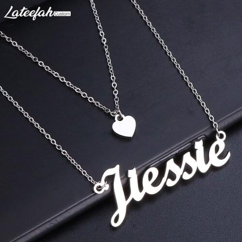 Lateefah Personality Custom Double Names Necklace Custom Love Heart Chokers Necklaces Handwriting Nameplate Couple Jewelry