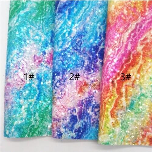 LEOsyntheticoDIY Rainbow Tie Dye Chunky Glitter Vinyl Fabric Sheet Felt Backing Synthetic Leather Faux Vinil DIY A4 SIZE R179