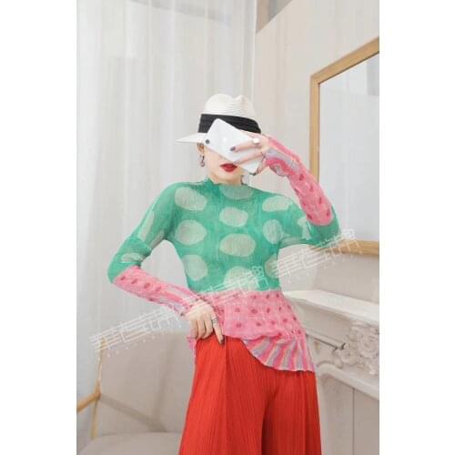 HOT SELLING Miyake fold long sleeve repair stand solid thin print Sexy T-shirt IN STOCK