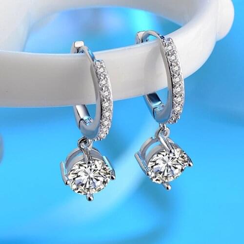 Hot Selling Hoop Pendant Earrings Woman Fashion Jewelry High Quality Blue Pink White Crystal Zircon Drop Dangle Ear Stud