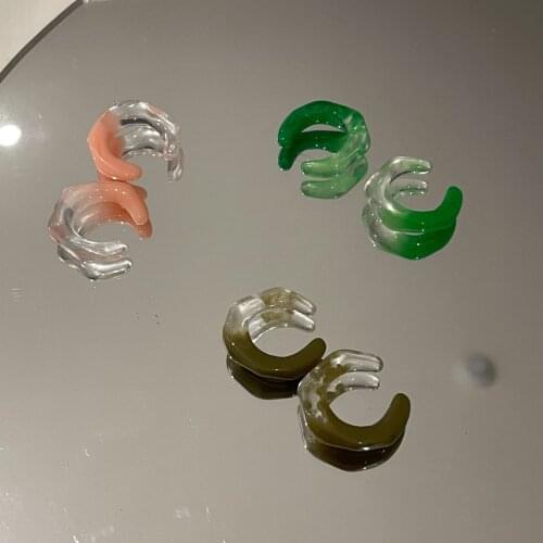 Cute Transparent Colorful Resin Earcuff Set Acrylic Circle Clip On Earrings for Women Fake Piercing Cuffs Jewelry