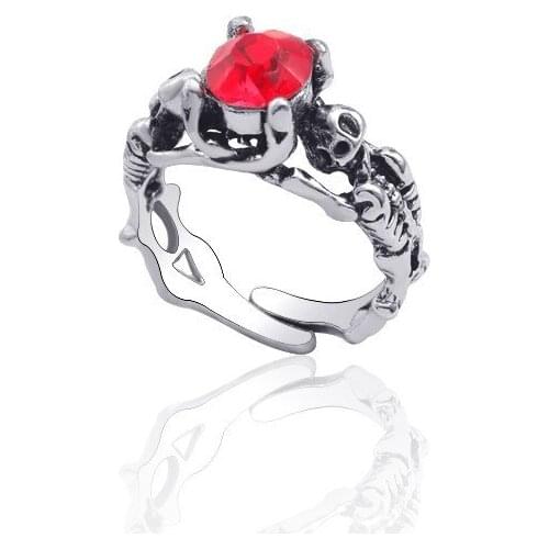 Fashion European American Punk Ring Luxury Personality Men And Women Inlaid Skull Three-dimensional Red Zircon Ring Jewelry Gift