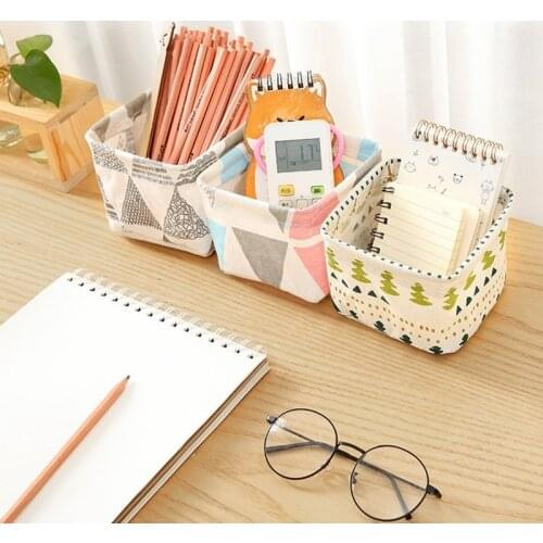 Cotton And Linen Desktop Storage Box Desk Stationery Organizer Storage Basket Dressing Table Cosmetics And Sundries Sorting Box