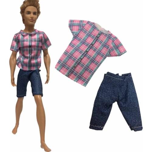 NK One Set Newest Boy Doll Suit Clothes Casual Handsome Plaid Doll Clothes Pants For Barbie Doll Boyfriend Ken Doll Child Gifts