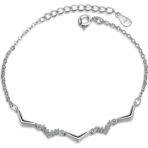 New Fashion Temperament Female Korean Style 925 Sterling Silver Jewelry Fresh Forest Crystal V Shaped Geometry Bracelets SB100