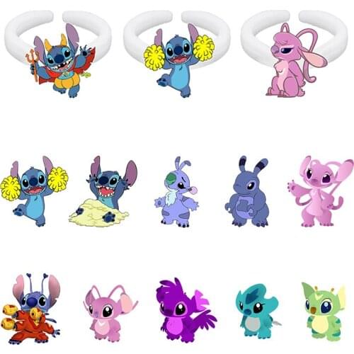 Disney Funny Cute Stitch Cartoon Ring Girl Party Jewelry Gift Stitch Play Modeling Epoxy Resin Adjustable Ring